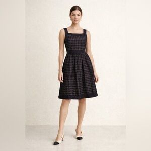 Max Mara Vintage Lace Eyelet Brown Midi Dress Size 12 100% Cotton